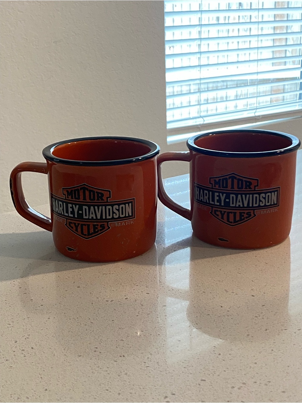 Harley-Davidson Orange and Black Logo Ceramic Mugs - Pair
